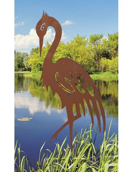 Metall Kranich auf Platte - groß - Höhe 90 cm