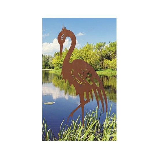 Metall Kranich auf Platte - klein - Höhe 67 cm