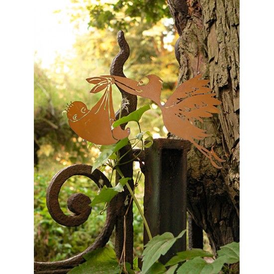 Metall Storch mit Baby - Breite 62 cm