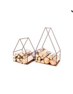 2er Set Kaminholzregal Haus  - Einfache Variante mit Boden - 1 x 50 cm + 1 x 75 cm hoch 40x32x52/ 48x32x75 cm