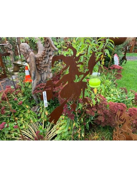 Hexen, Elfen, Drachen und Mystisches Gartenstecker Hexe Waltraud mit Rabe und Kessel 60 cm - Stab 120 cm 
Da fliegt unsere Walt