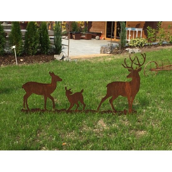 rostige Deko Hirsche und Rehe XL Hirschfamilie zum Stellen auf Stange, Länge 110 cm Höhe 58 cm
Länge 110 cm
