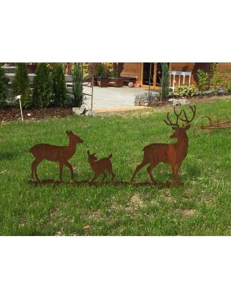 rostige Deko Hirsche und Rehe XL Hirschfamilie zum Stellen auf Stange, Länge 110 cm Höhe 58 cm
Länge 110 cm
