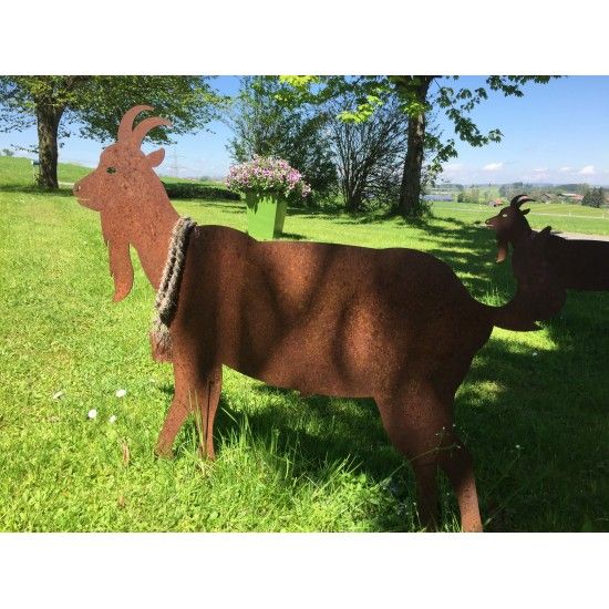 24 cm hoch Metall Edel Rost Dekoration Garten Ziege mit Glocke ca