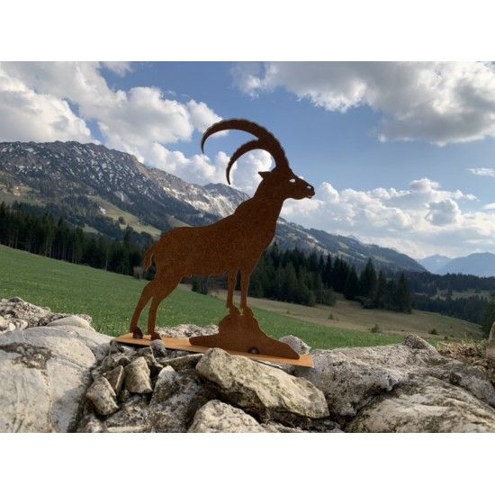 Allgäu Deko Steinbock klein 30 cm hoch auf Platte 
H: 30 cm
B: 24 cm
auf Platte