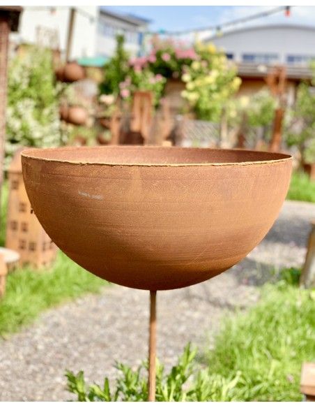 Edelrost Deko Mit Gold Verzierungen Halbkugel Schale mit Goldrand aus Messing Ø 60 cm mit kurzem Stab 
 Ø 60 cm
Goldrand aus M