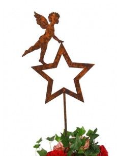 Weihnachtsdeko Gartenstecker Weihnachten Putte auf Stern stehend 27 cm hoch 
Die kleine Engelsputte (Engelskind) steht auf dem  2