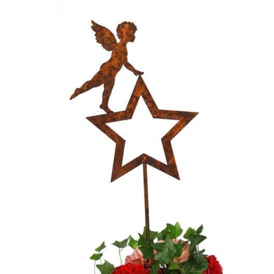 Weihnachtsdeko Gartenstecker Weihnachten Putte auf Stern stehend 27 cm hoch 
Die kleine Engelsputte (Engelskind) steht auf dem 
