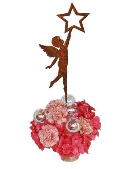 Weihnachtsdeko Aussen Gartenstecker Weihnachten Putte unter einem Stern 35 cm hoch 
Das Engelskind als Putte hält sich am Stern