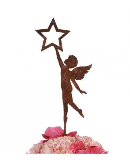 Weihnachtsdeko Aussen Gartenstecker Weihnachten Putte unter einem Stern 35 cm hoch 
Das Engelskind als Putte hält sich am Stern