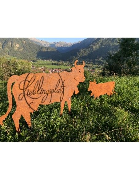 Allgäu Deko Edelrost Deko Kuh mittel 50 x 37 cm auf Stangen Original Allgäuer Rostkuh Diese Deko Kuh aus Edelrost ist die perfek