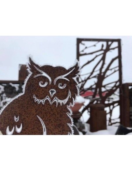 Deko Eulen Edelrost Eule - Stockus - auf Stab, Höhe 36 cm Gesamthöhe 140 cm 
Höhe 36 cm
Breite 23 cm
Gesamtlänge incl Stab 14