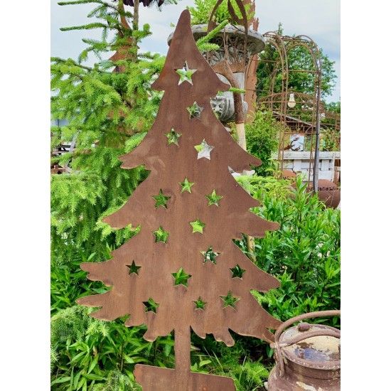 Weihnachtsbaum Metall und Edelrost Deko Tanne im Topf mit Sternen - Metall Weihnachtsbaum 100 cm hoch 
Schöner Deko Metallbaum