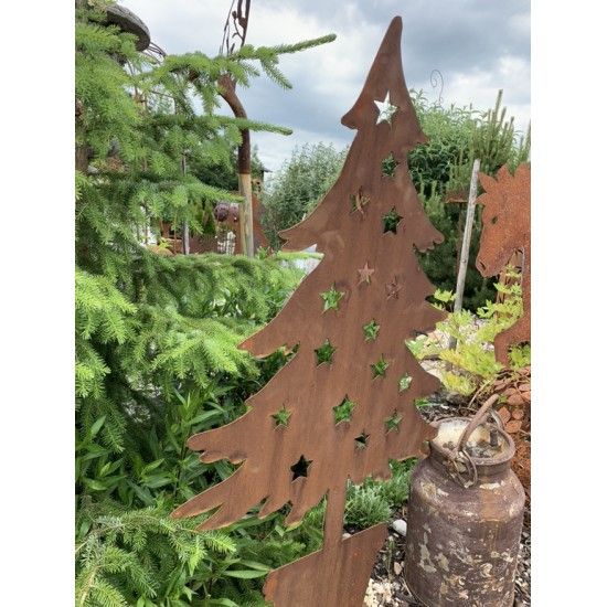Weihnachtsbaum Metall und Edelrost Deko Tanne im Topf mit Sternen - Metall Weihnachtsbaum 100 cm hoch 
Schöner Deko Metallbaum