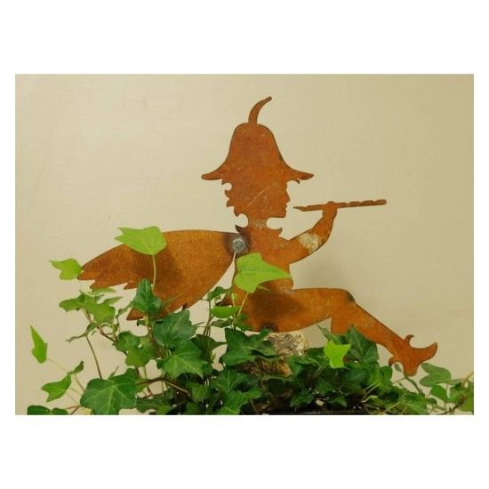 Menschen und Silhouetten Elfenjunge Gartenfigur Flötenspieler auf Granitstein, Höhe 25 cm Der süße Elf spielt eine Melodie aus f