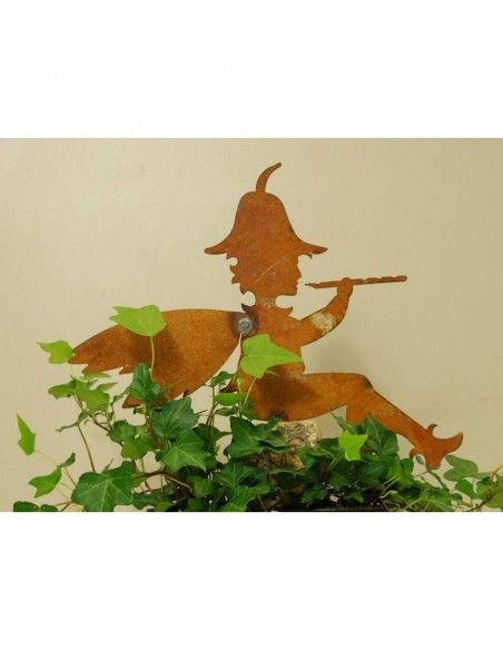 Menschen und Silhouetten Elfenjunge Gartenfigur Flötenspieler auf Granitstein, Höhe 25 cm Der süße Elf spielt eine Melodie aus f