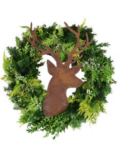 rostige Deko Hirsche und Rehe Edelrost Hirschkopf zum Einarbeiten Kränze und Gestecke - 29 cm hoch 
Hirschtrophäe zum Einarbeit
