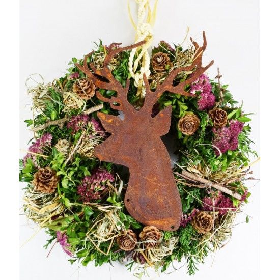 rostige Deko Hirsche und Rehe Edelrost Hirschkopf zum Einarbeiten Kränze und Gestecke - 29 cm hoch 
Hirschtrophäe zum Einarbeit