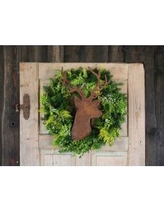 rostige Deko Hirsche und Rehe Edelrost Hirschkopf zum Einarbeiten Kränze und Gestecke - 29 cm hoch 
Hirschtrophäe zum Einarbeit 2