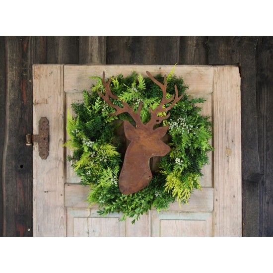 rostige Deko Hirsche und Rehe Edelrost Hirschkopf zum Einarbeiten Kränze und Gestecke - 29 cm hoch 
Hirschtrophäe zum Einarbeit