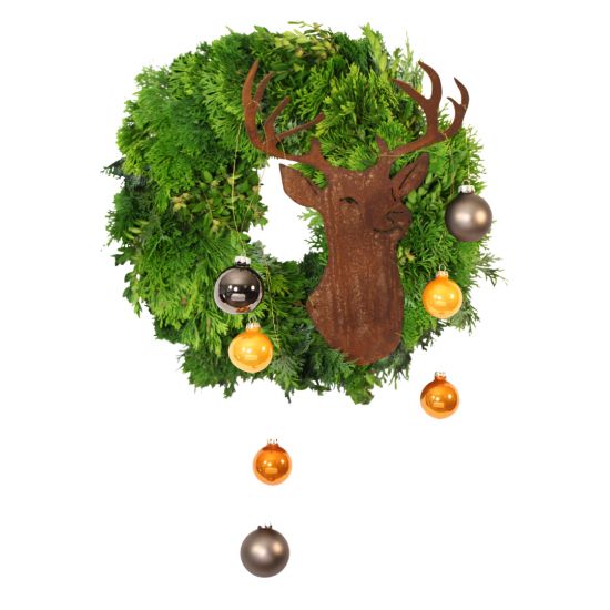 rostige Deko Hirsche und Rehe Hirschtrophäe „Stag“ mit Gesicht zum Aufhängen, Höhe 44 cm Höhe 44 cm
Breite 30 cm
