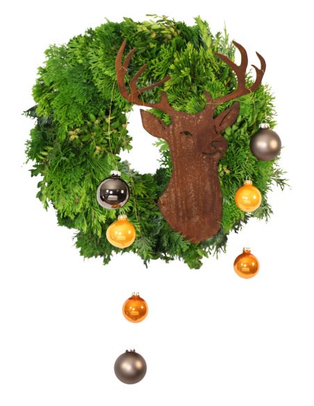 rostige Deko Hirsche und Rehe Hirschtrophäe „Stag“ mit Gesicht zum Aufhängen, Höhe 44 cm Höhe 44 cm
Breite 30 cm
