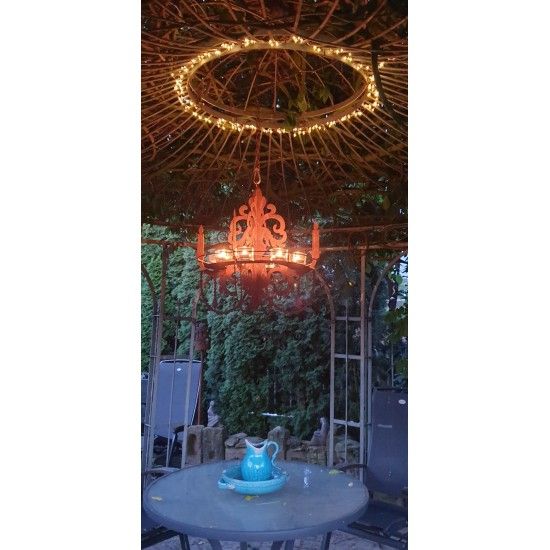 Deko zum Hängen Kronleuchter für Kerzen zum Hängen mit Tablett Ablage, H 54 cm, B 50 cm Kronleuchter 3D zum Aufhängen mit Ablage