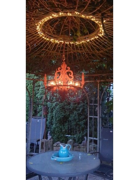 Deko zum Hängen Kronleuchter für Kerzen zum Hängen mit Tablett Ablage, H 54 cm, B 50 cm Kronleuchter 3D zum Aufhängen mit Ablage