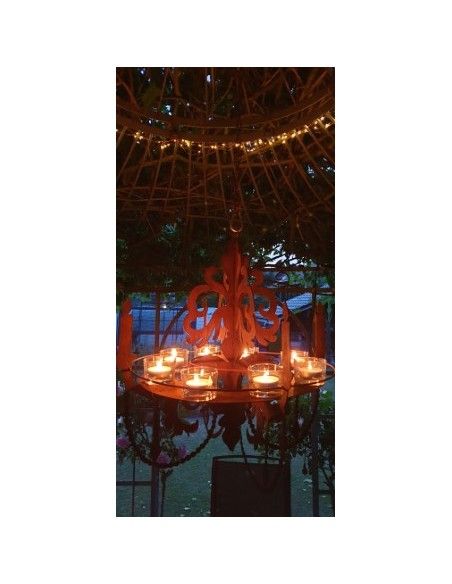 Deko zum Hängen Kronleuchter für Kerzen zum Hängen mit Tablett Ablage, H 54 cm, B 50 cm Kronleuchter 3D zum Aufhängen mit Ablage