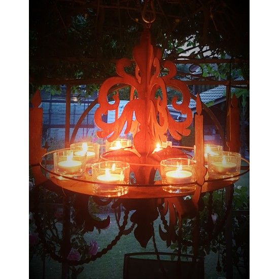 Deko zum Hängen Kronleuchter für Kerzen zum Hängen mit Tablett Ablage, H 54 cm, B 50 cm Kronleuchter 3D zum Aufhängen mit Ablage