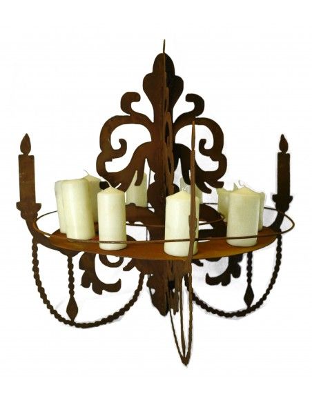 Deko zum Hängen Kronleuchter für den Garten mit Ablage und Kerzentablett Ø 50 cm - klein Kronleuchter 3D zum Aufhängen mit Ablag