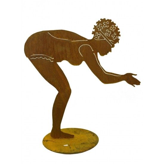 Menschen und Silhouetten Berta - Edelrost Badefigur 95 cm hoch auf Platte Die Schwimmerin Berta hüpft in den Badeteich. In Sprun