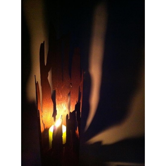 Treibholz Windlicht Schatten an der Wand