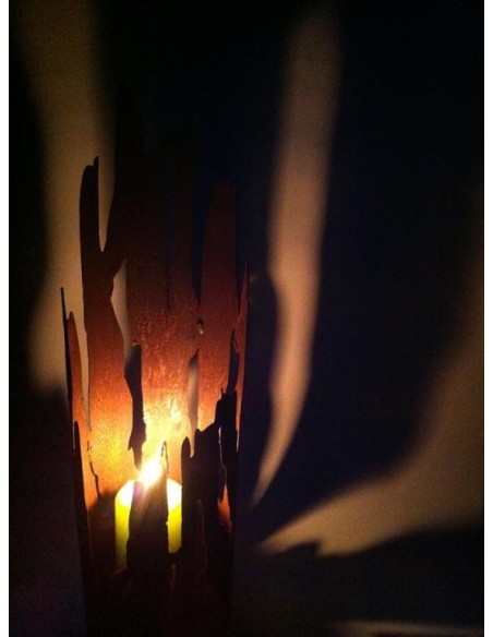 Treibholz Windlicht Schatten an der Wand