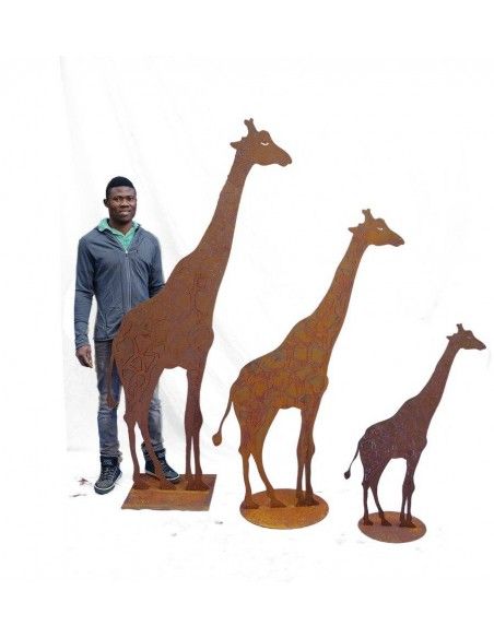 Afrika Gartenskultpur Giraffe 200 cm hoch - afrikanische Gartendeko Rost Höhe 200 cm
Schulterhöhe 130 cm
Breite 97 cm
Gewicht
