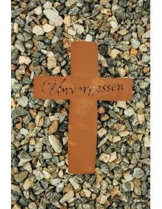 Metall Grabkreuz mit Schriftzug - Unvergessen - Höhe 35 cm 2