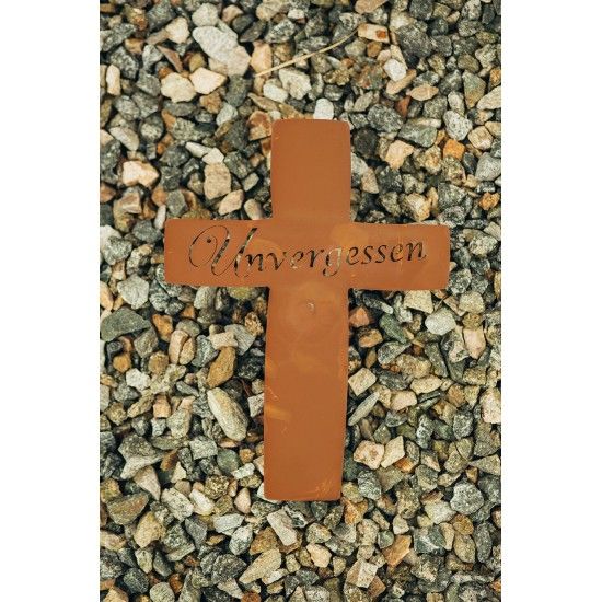 Metall Grabkreuz mit Schriftzug - Unvergessen - Höhe 35 cm