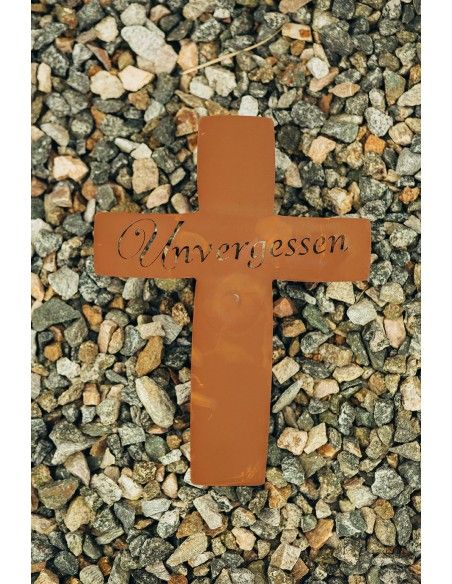 Metall Grabkreuz mit Schriftzug - Unvergessen - Höhe 35 cm