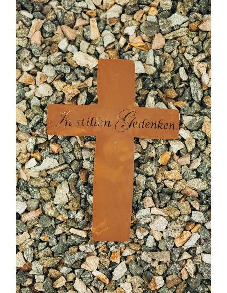 Metall Grabkreuz mit Schriftzug - In stillen Gedenken - Höhe 35 cm