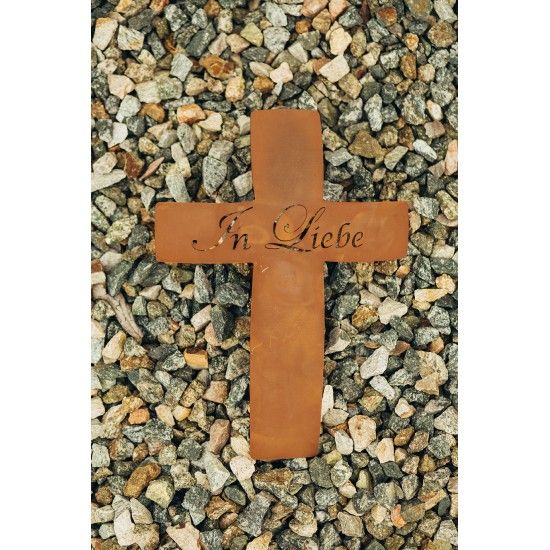 Metall Grabkreuz mit Schriftzug - In Liebe - Höhe 35 cm
