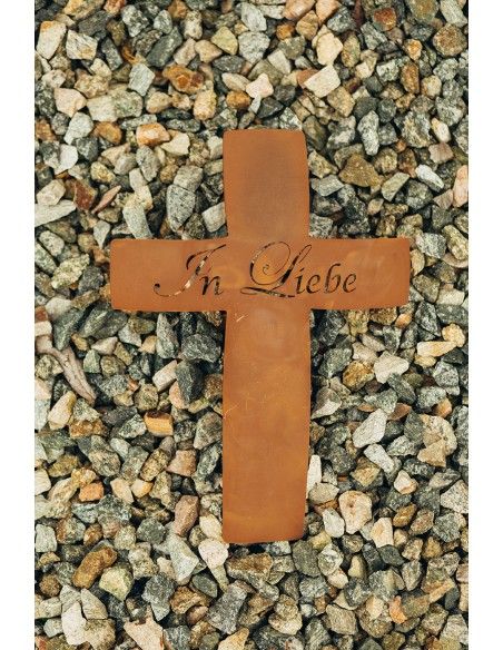 Metall Grabkreuz mit Schriftzug - In Liebe - Höhe 35 cm