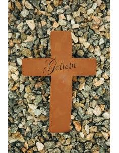Metall Grabkreuz mit Schriftzug - Geliebt - Höhe 35 cm 2
