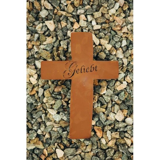 Metall Grabkreuz mit Schriftzug - Geliebt - Höhe 35 cm