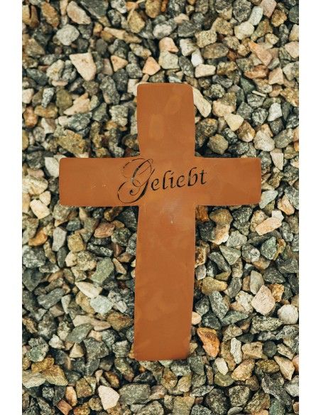 Metall Grabkreuz mit Schriftzug - Geliebt - Höhe 35 cm