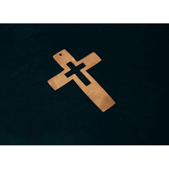 Kleines Metall Doppelkreuz als Grabdeko - Höhe 12 cm