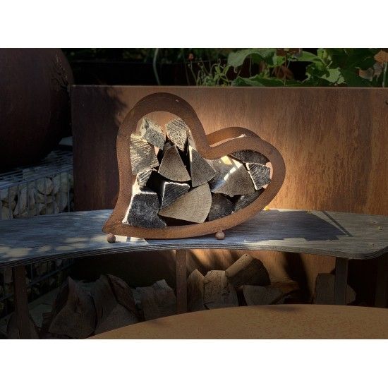 Kaminholzregale und Herzen Metall Kaminholzregal Herz liegend - klein - 50 cm Breit 
liegendes Herz für Holz z.B. Birkenholz al