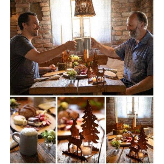 Tierische Weihnachtsdeko Teelichthalter gekantet, mit Wild und Wald, Höhe 25 cm, Breite 20 cm 
Teelichthalter gekantet, mit Wil
