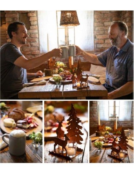 Tierische Weihnachtsdeko Teelichthalter gekantet, mit Wild und Wald, Höhe 25 cm, Breite 20 cm 
Teelichthalter gekantet, mit Wil