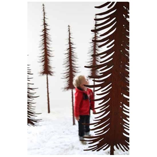 XXL Bäume ab 120 cm Edelrost Tanne lang - schmal 180 cm hoch 
Höhe 180 cm
ohne Befestigung

Die schmalen Deko Tannen sind au