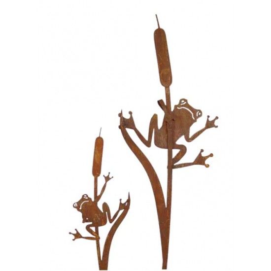 Insekten und Kriechtiere Gartenstecker Frosch an Schilfkolben hängend 120 cm hoch - groß Gesamthöhe 120cm